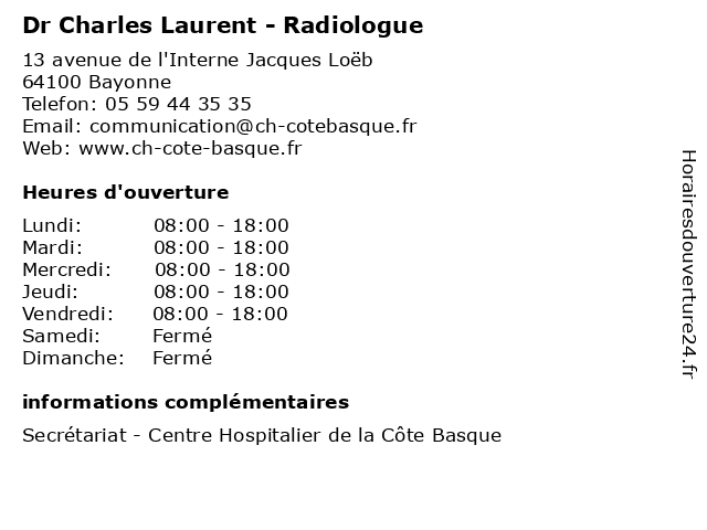 Dr Charles Laurent - Radiologue à Bayonne: adresse et heures d'ouverture
