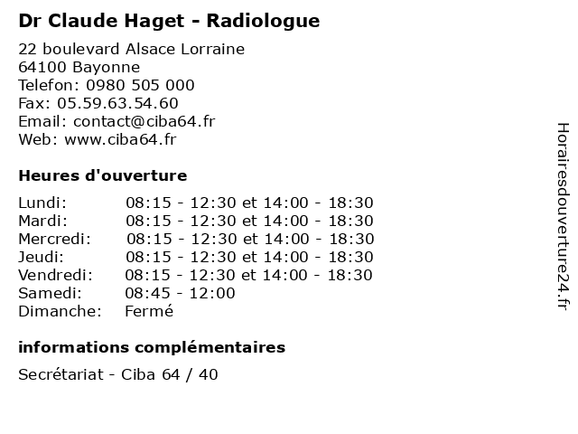 Dr Claude Haget - Radiologue à Bayonne: adresse et heures d'ouverture