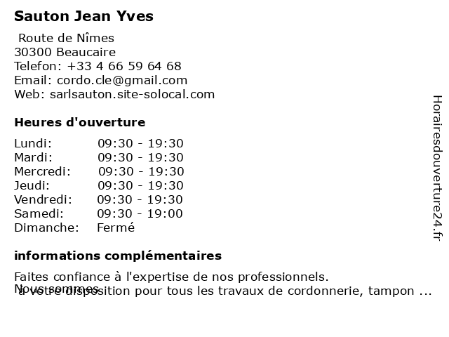 Sauton Jean Yves à Beaucaire: adresse et heures d'ouverture