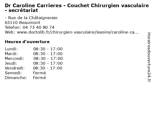 Dr Caroline Carrieres - Couchet Chirurgien vasculaire - secrétariat à Beaumont: adresse et heures d'ouverture