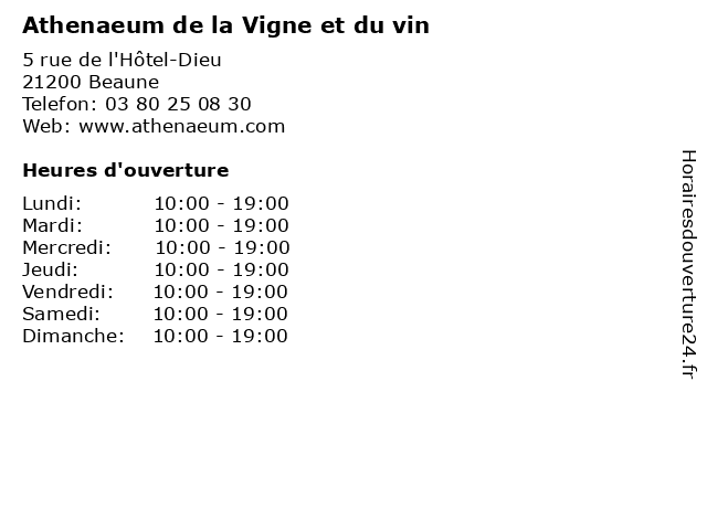 Athenaeum de la Vigne et du vin à Beaune: adresse et heures d'ouverture