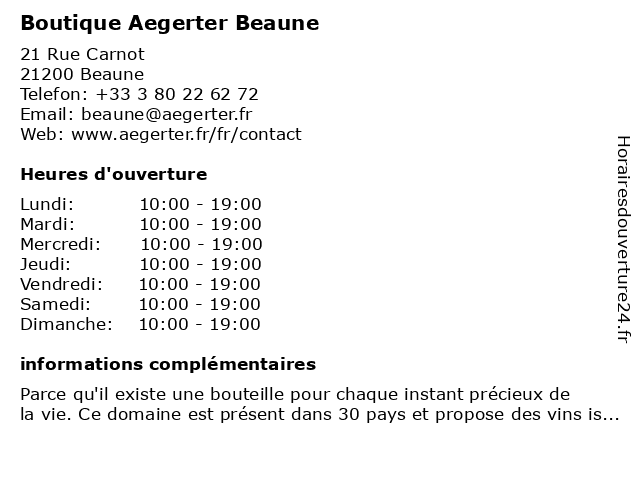 Boutique Aegerter Beaune à Beaune: adresse et heures d'ouverture