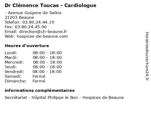 Dr Clémence Toucas - Cardiologue à Beaune: adresse et heures d'ouverture
