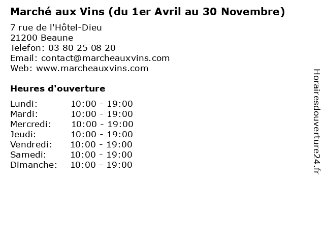 Marché aux Vins (du 1er Avril au 30 Novembre) à Beaune: adresse et heures d'ouverture