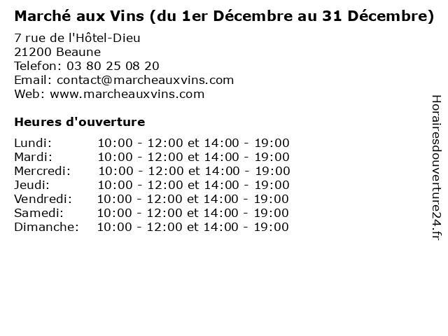 Marché aux Vins (du 1er Décembre au 31 Décembre) à Beaune: adresse et heures d'ouverture