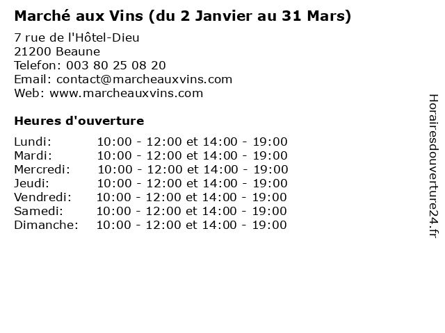 Marché aux Vins (du 2 Janvier au 31 Mars) à Beaune: adresse et heures d'ouverture