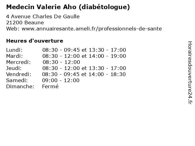 Medecin Valerie Aho (diabétologue) à Beaune: adresse et heures d'ouverture