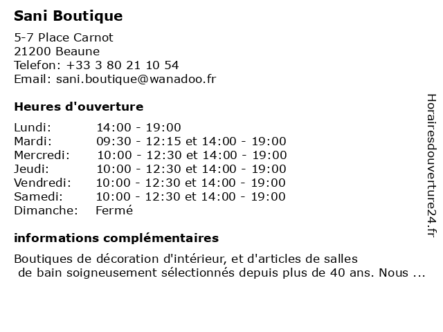 Sani Boutique à Beaune: adresse et heures d'ouverture