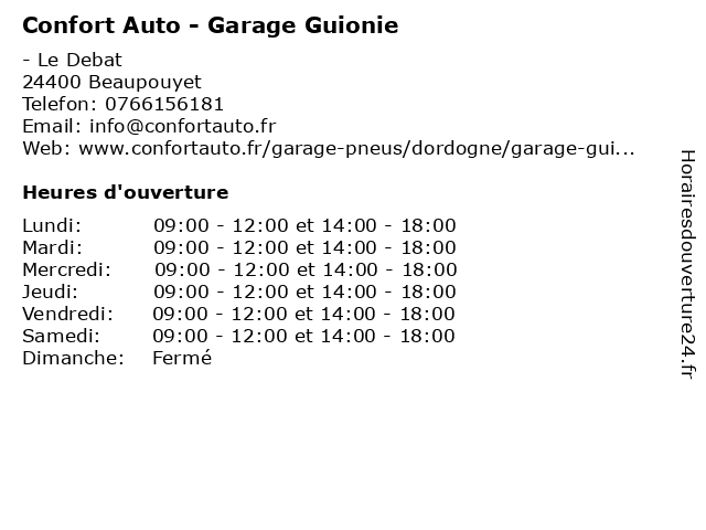 Confort Auto - Garage Guionie à Beaupouyet: adresse et heures d'ouverture