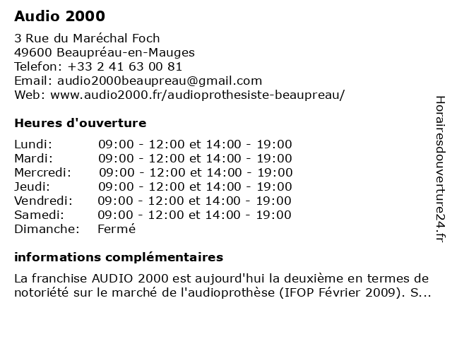 Audio 2000 à Beaupréau-en-Mauges: adresse et heures d'ouverture