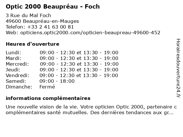 Optic 2000 Beaupréau - Foch à Beaupréau-en-Mauges: adresse et heures d'ouverture