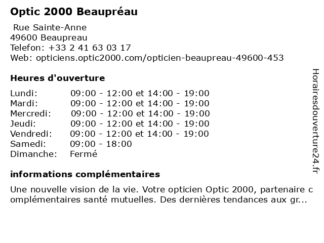Optic 2000 Beaupréau à Beaupreau: adresse et heures d'ouverture