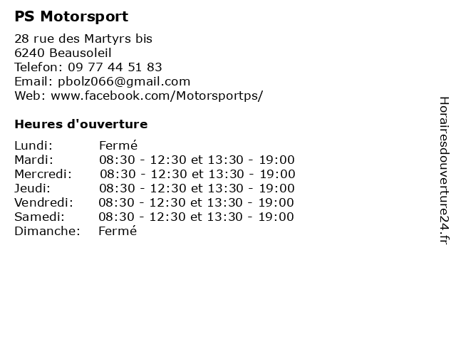PS Motorsport à Beausoleil: adresse et heures d'ouverture