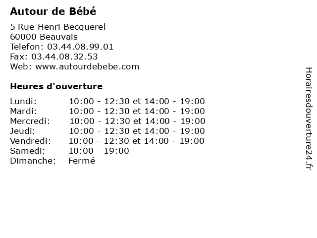 ᐅ Horaires D Ouverture Autour De Bebe 5 Rue Henri Becquerel A Beauvais