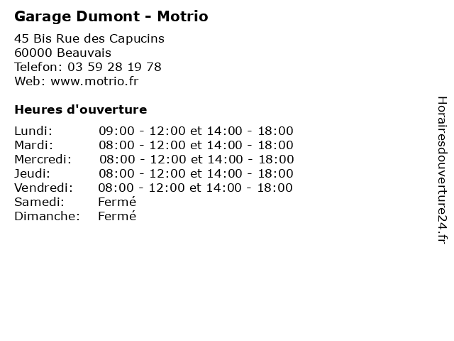 Garage Dumont - Motrio à Beauvais: adresse et heures d'ouverture