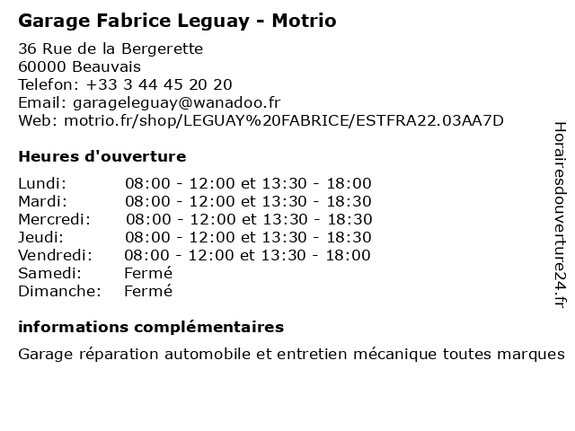 Motrio - Garage Fabrice Leguay à Beauvais: adresse et heures d'ouverture