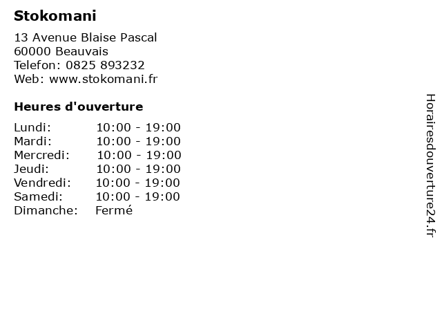 ᐅ Horaires D Ouverture Stokomani 13 Avenue Blaise Pascal A Beauvais ᐅ Horaires D Ouverture Stokomani 13 Avenue Blaise Pascal A Beauvais