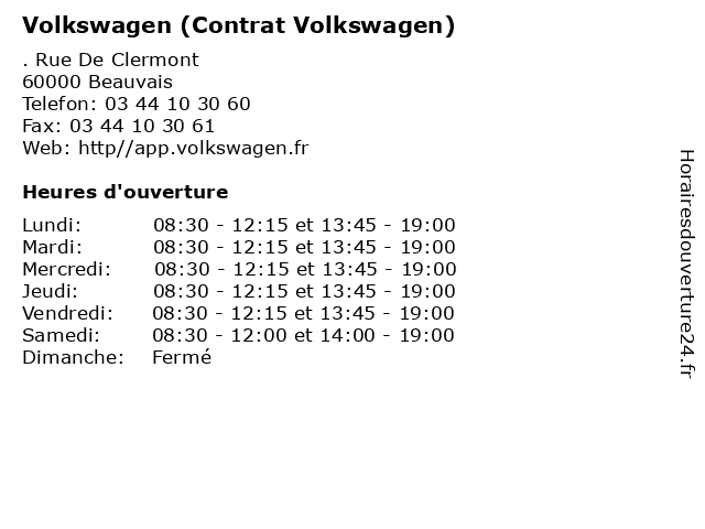 Volkswagen (Contrat Volkswagen) à Beauvais: adresse et heures d'ouverture