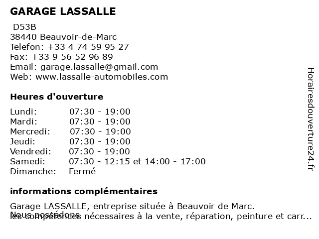 GARAGE LASSALLE à Beauvoir-de-Marc: adresse et heures d'ouverture