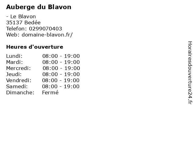 Auberge du Blavon à Bedée: adresse et heures d'ouverture