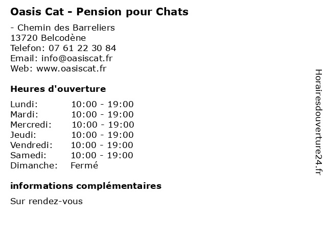 Oasis Cat - Pension pour Chats à Belcodène: adresse et heures d'ouverture