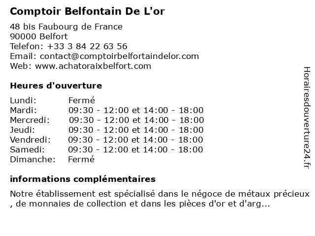 Comptoir Belfontain De L'or à Belfort: adresse et heures d'ouverture