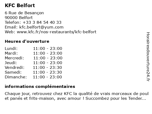 KFC Belfort à Belfort: adresse et heures d'ouverture