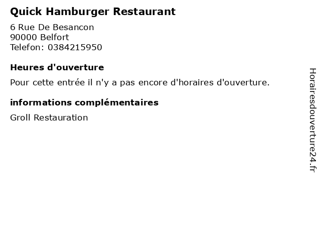 Quick Hamburger Restaurant à Belfort: adresse et heures d'ouverture