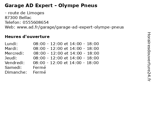 Garage AD Expert - Olympe Pneus à Bellac: adresse et heures d'ouverture
