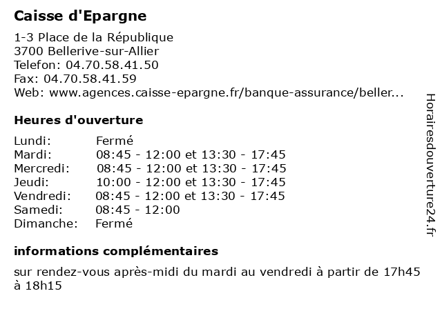 Caisse d'Epargne à Bellerive-sur-Allier: adresse et heures d'ouverture