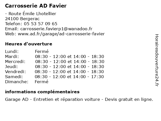 Carrosserie AD Favier à Bergerac: adresse et heures d'ouverture