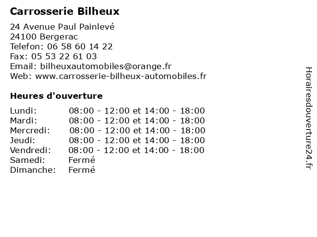Carrosserie Bilheux à Bergerac: adresse et heures d'ouverture