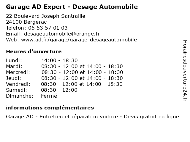 Garage AD Expert - Desage Automobile à Bergerac: adresse et heures d'ouverture