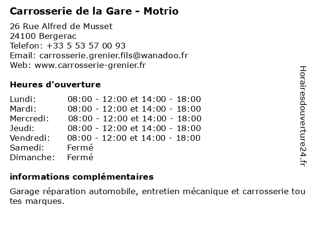 Motrio - Carrosserie de la Gare à Bergerac: adresse et heures d'ouverture