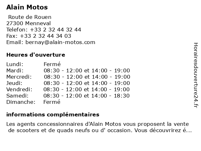 Alain Motos Bernay à Bernay Monneval: adresse et heures d'ouverture