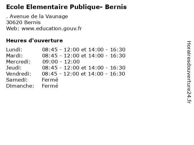 Ecole Elementaire Publique- Bernis à Bernis: adresse et heures d'ouverture