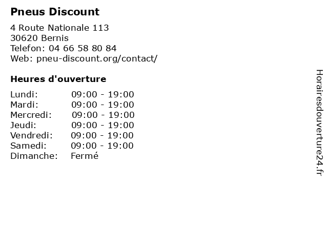 Pneus Discount à Bernis: adresse et heures d'ouverture