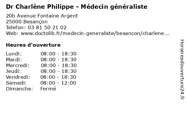 Dr Charlène Philippe - Médecin généraliste à Besançon: adresse et heures d'ouverture