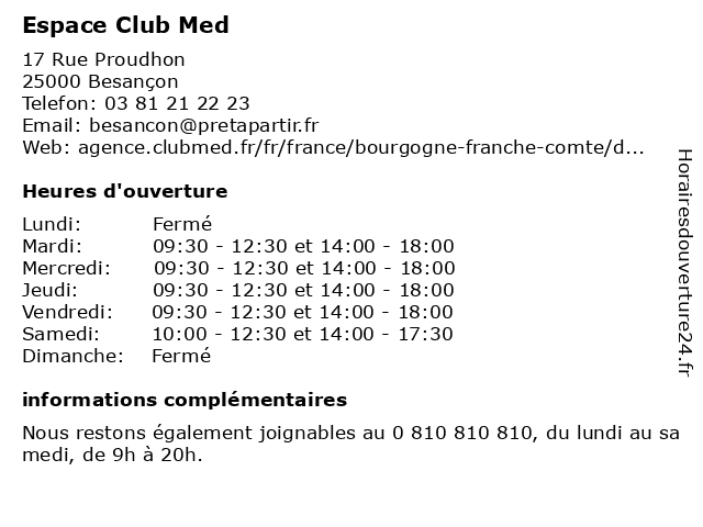 Espace Club Med à Besançon: adresse et heures d'ouverture