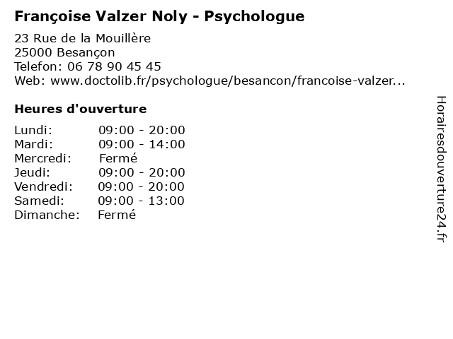 Françoise Valzer Noly - Psychologue à Besançon: adresse et heures d'ouverture