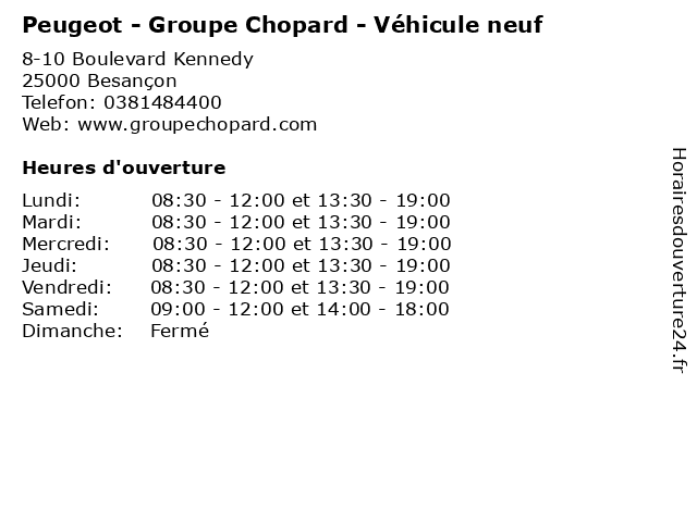 Peugeot - Groupe Chopard - Véhicule neuf à Besançon: adresse et heures d'ouverture