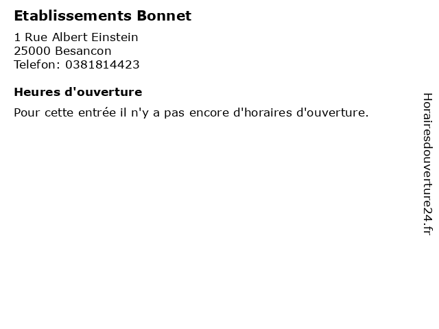 Etablissements Bonnet à Besancon: adresse et heures d'ouverture