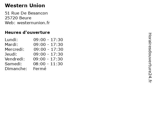 Western Union à Beure: adresse et heures d'ouverture