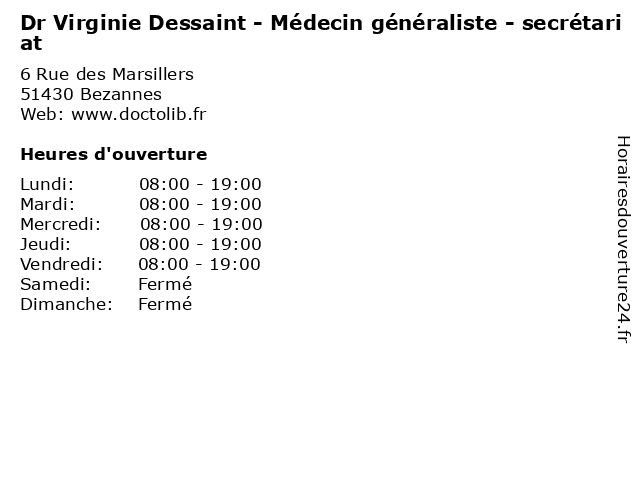 Dr Virginie Dessaint - Médecin généraliste - secrétariat à Bezannes: adresse et heures d'ouverture
