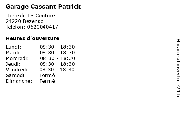 Garage Cassant Patrick à Bezenac: adresse et heures d'ouverture