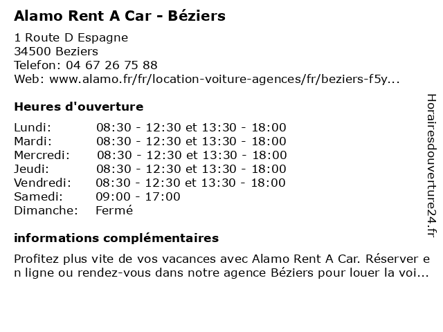 Alamo Rent A Car - Béziers à Beziers: adresse et heures d'ouverture