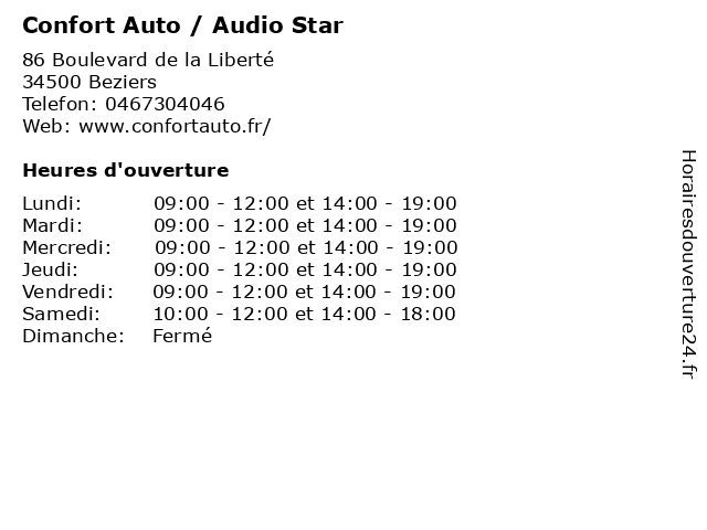 Confort Auto / Audio Star à Beziers: adresse et heures d'ouverture