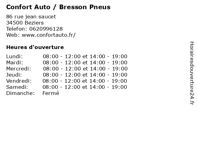 Confort Auto / Bresson Pneus à Beziers: adresse et heures d'ouverture