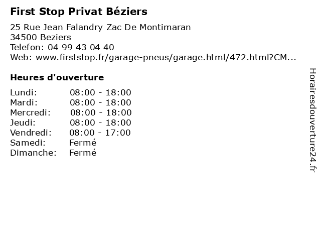 First Stop Privat Béziers à Beziers: adresse et heures d'ouverture
