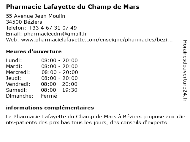 ᐅ horaires d ouverture pharmacie du champ de mars 55 avenue jean moulin a beziers
